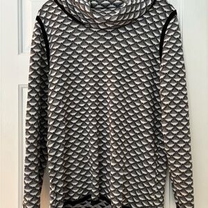Geometric Patterned Black and White Cowl Neck Sweater